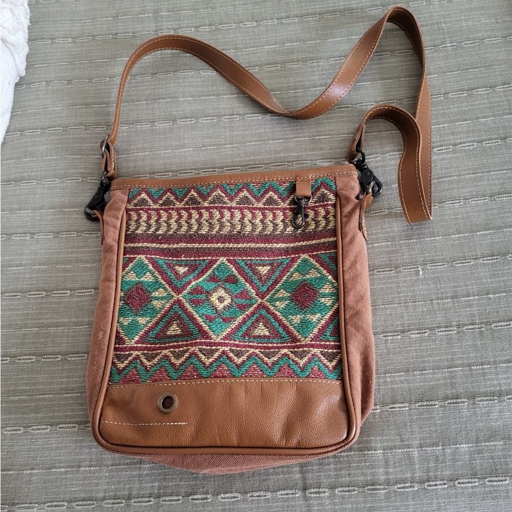 Myra Bag Tan and Multicolor Crossbody Bag Mantis Lines